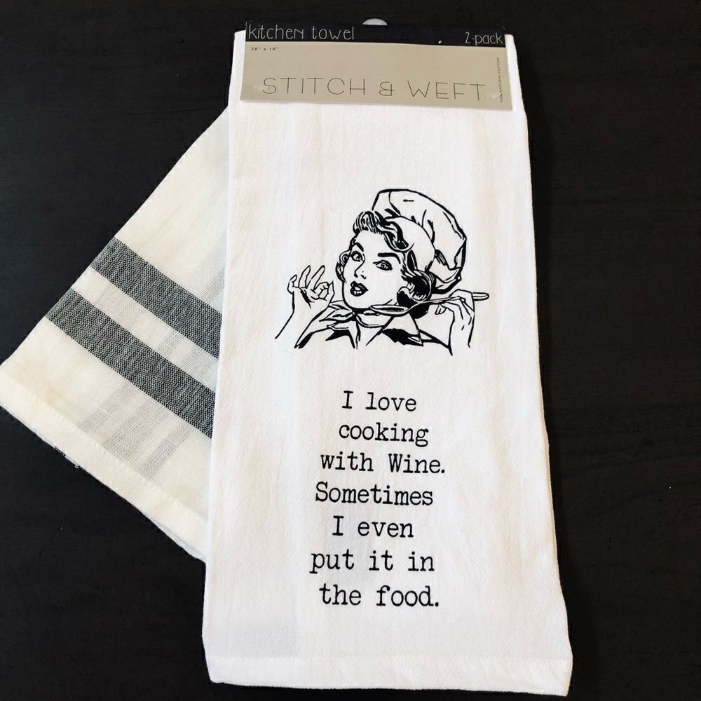 Funny Vintage Retro Wine Lover Meme Kitchen Towels Set